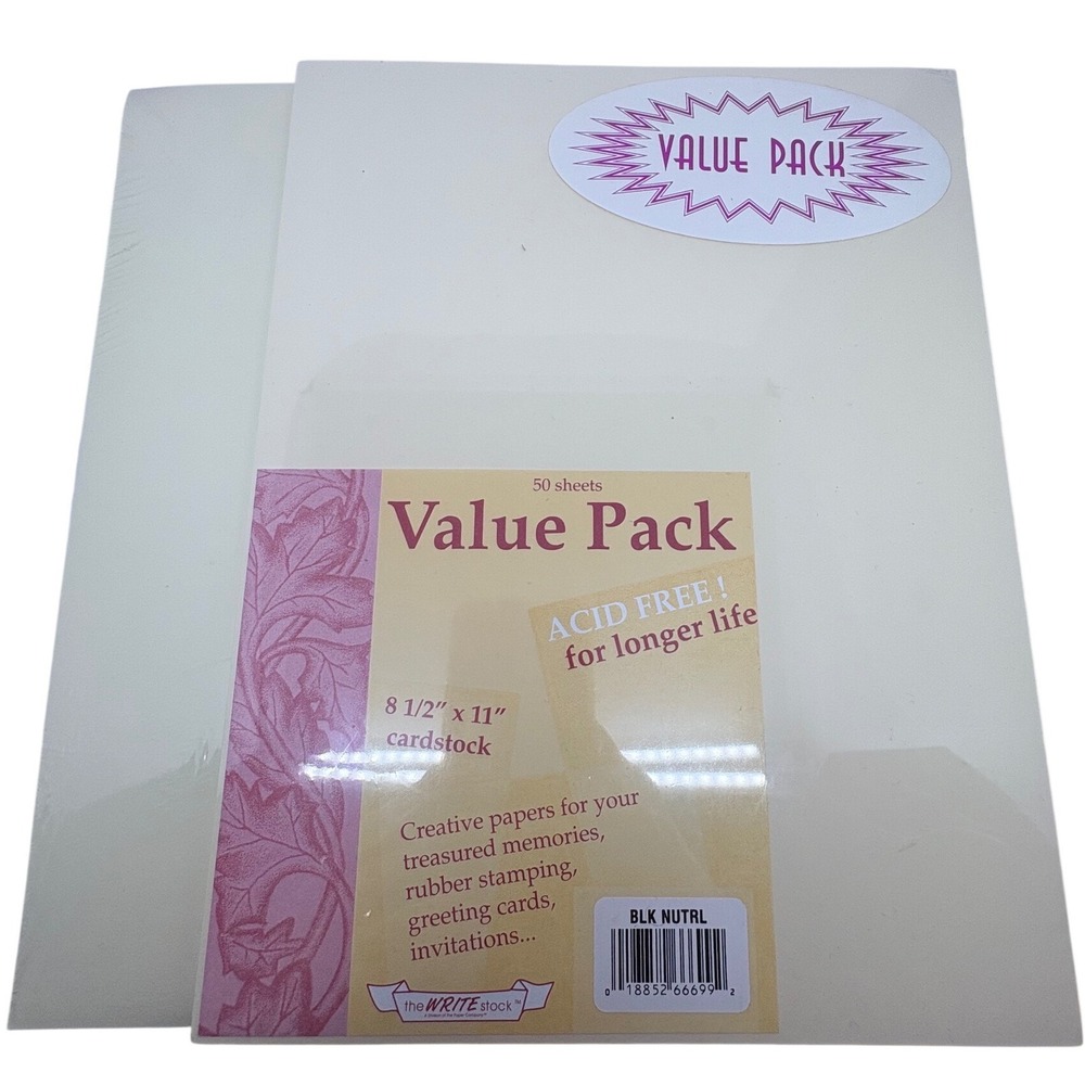 The Write Stock 75 Sheets Cream Cardstock 8.5x11 Acid Free BLK NUTRL 2 Pack